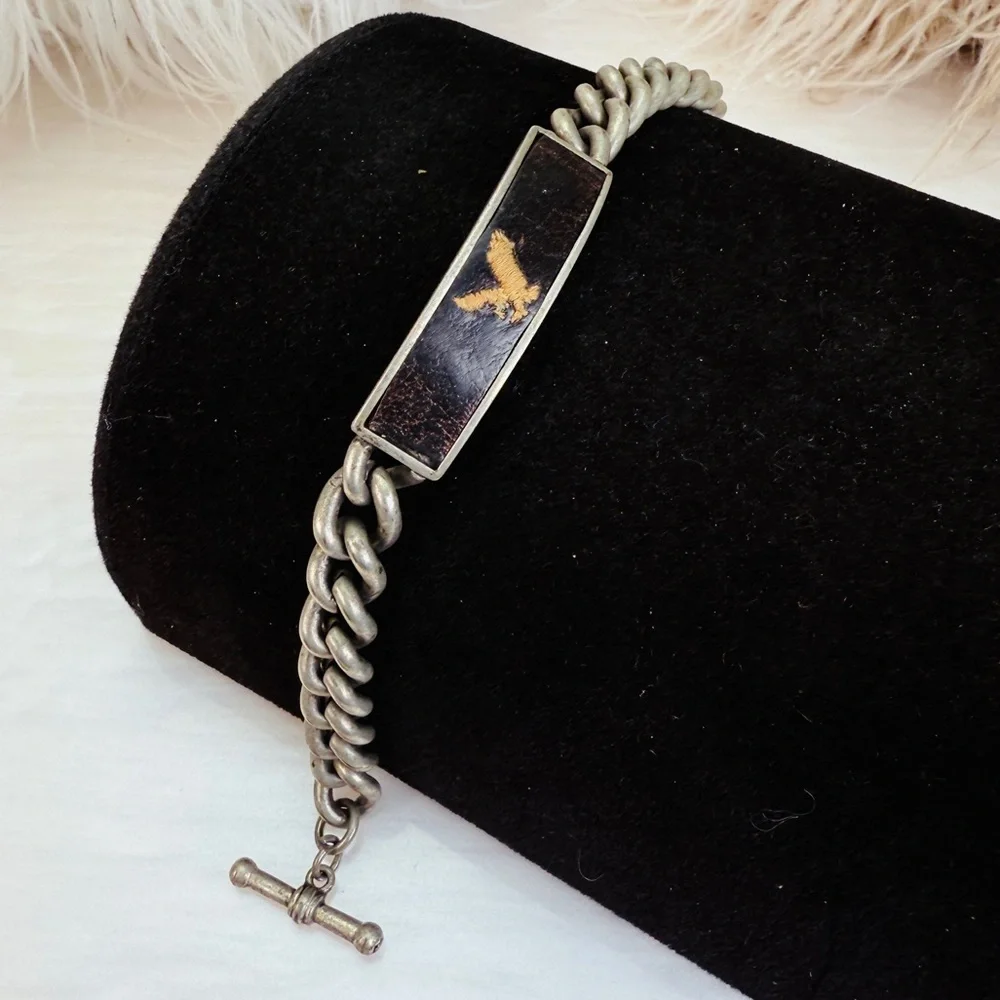 Vintage Aged Silvertone Chain Bracelet with Eagle Design